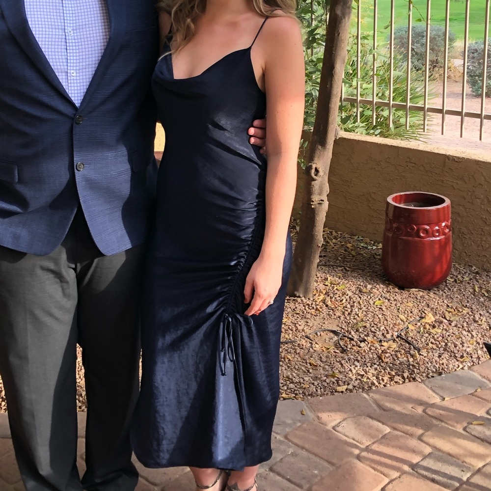 Zara Navy Satin Slip Dress